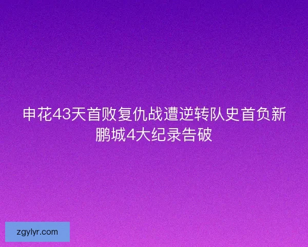 申花43天首败复仇战遭逆转队史首负新鹏城4大纪录告破