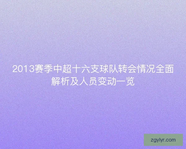 2013赛季中超十六支球队转会情况全面解析及人员变动一览