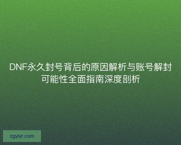 DNF永久封号背后的原因解析与账号解封可能性全面指南深度剖析
